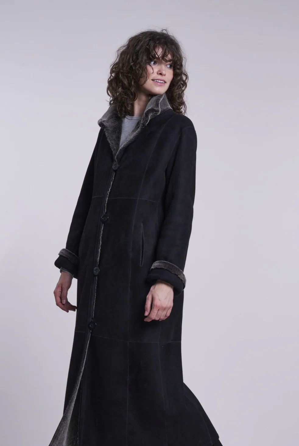 2283  Maxi Length Shearling Coat - Image 4