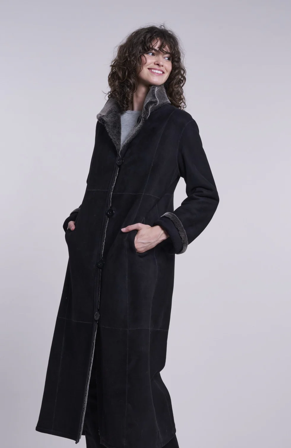 2283  Maxi Length Shearling Coat - Image 6