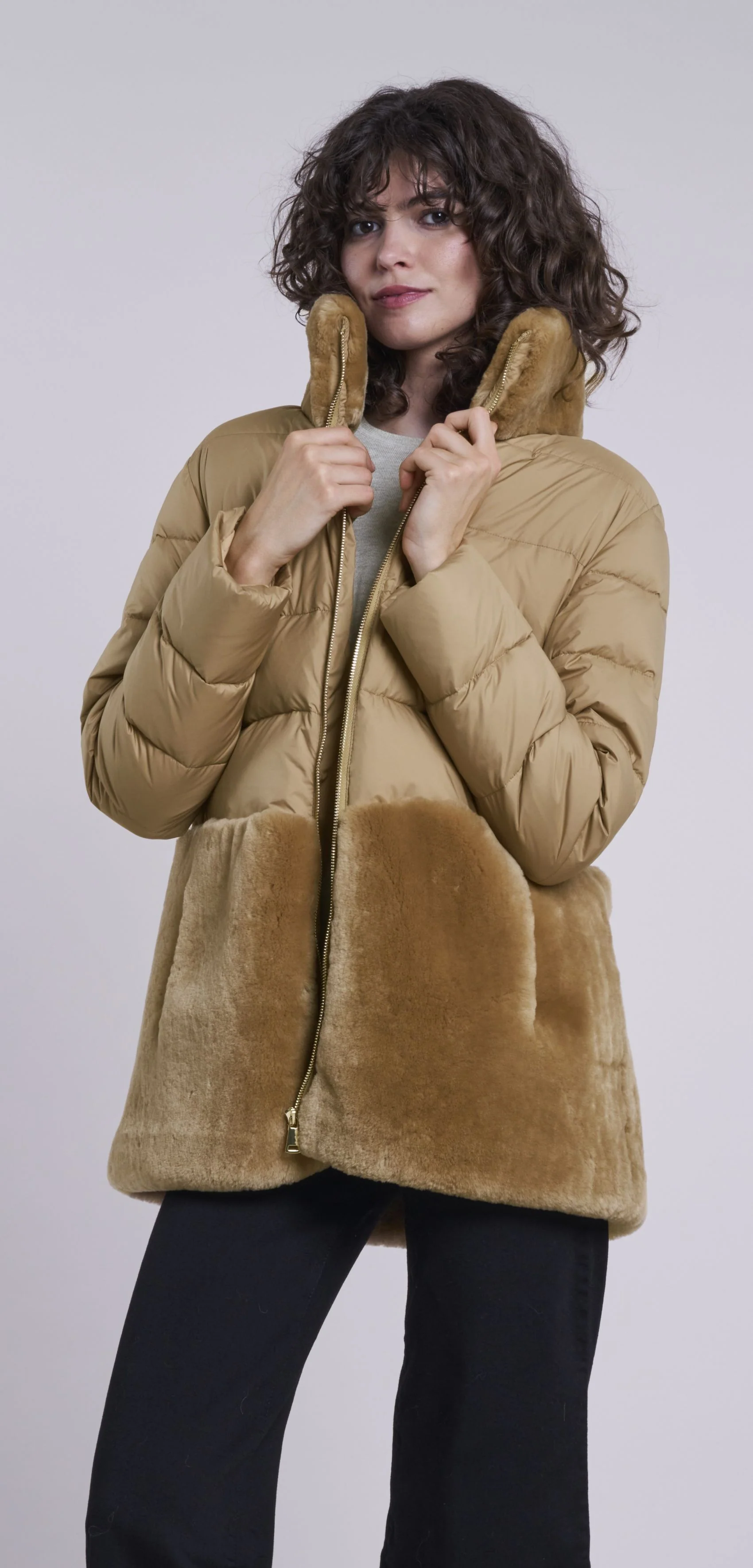 216  Down topper with genuine shearling skirt and collar $290 - Image 3