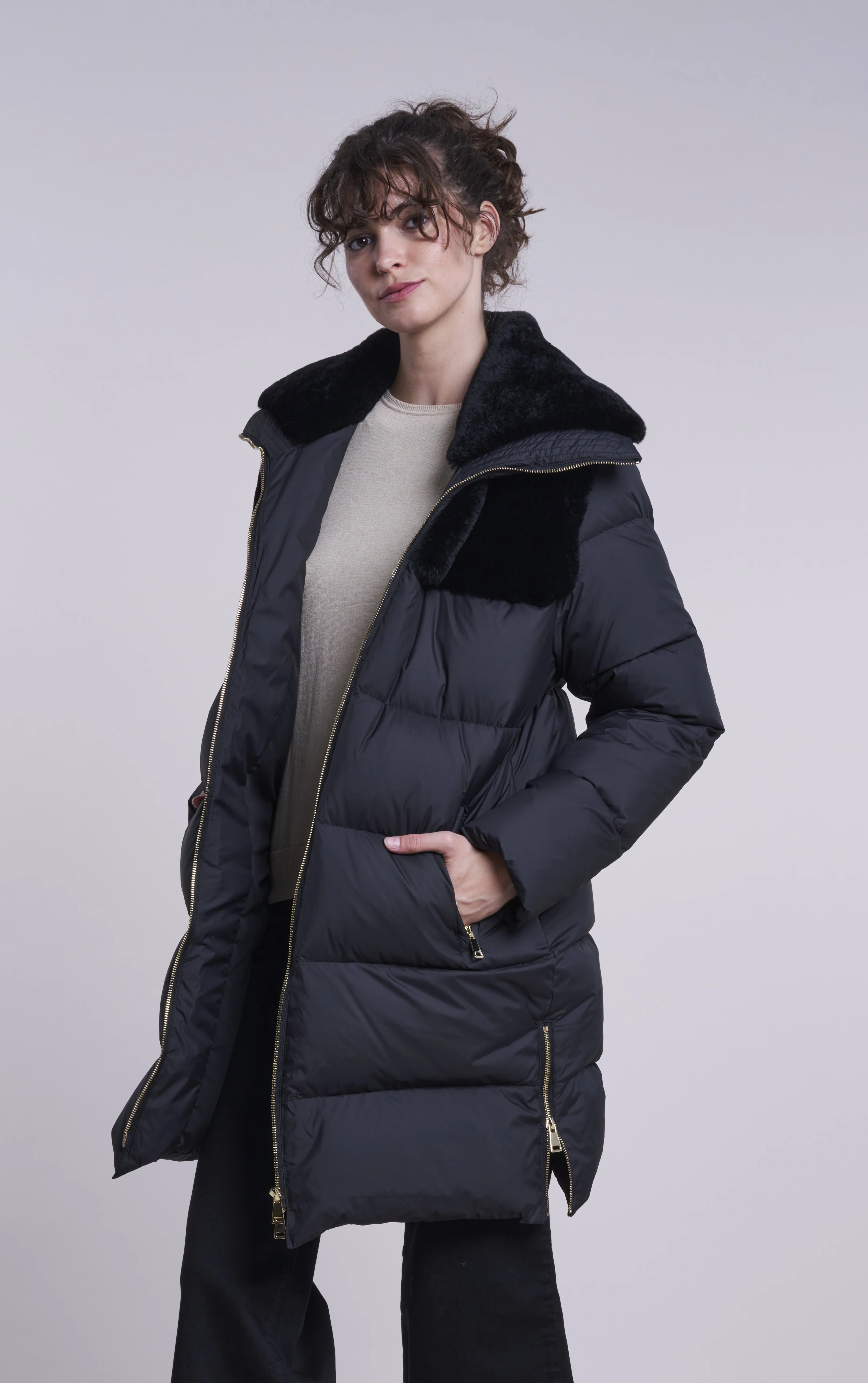 2502 Down coat shearling collar and yoke Final Clearance $150 limited quantity - Image 4