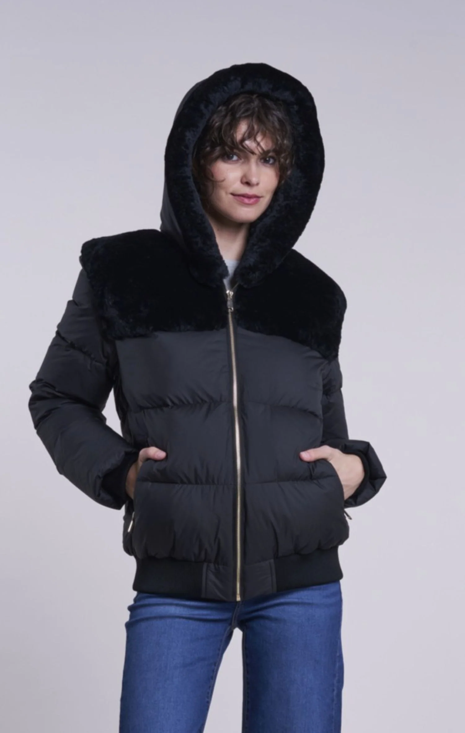 215HD Down hooded jacket with shearling yoke  Clearance  $290 - Image 3