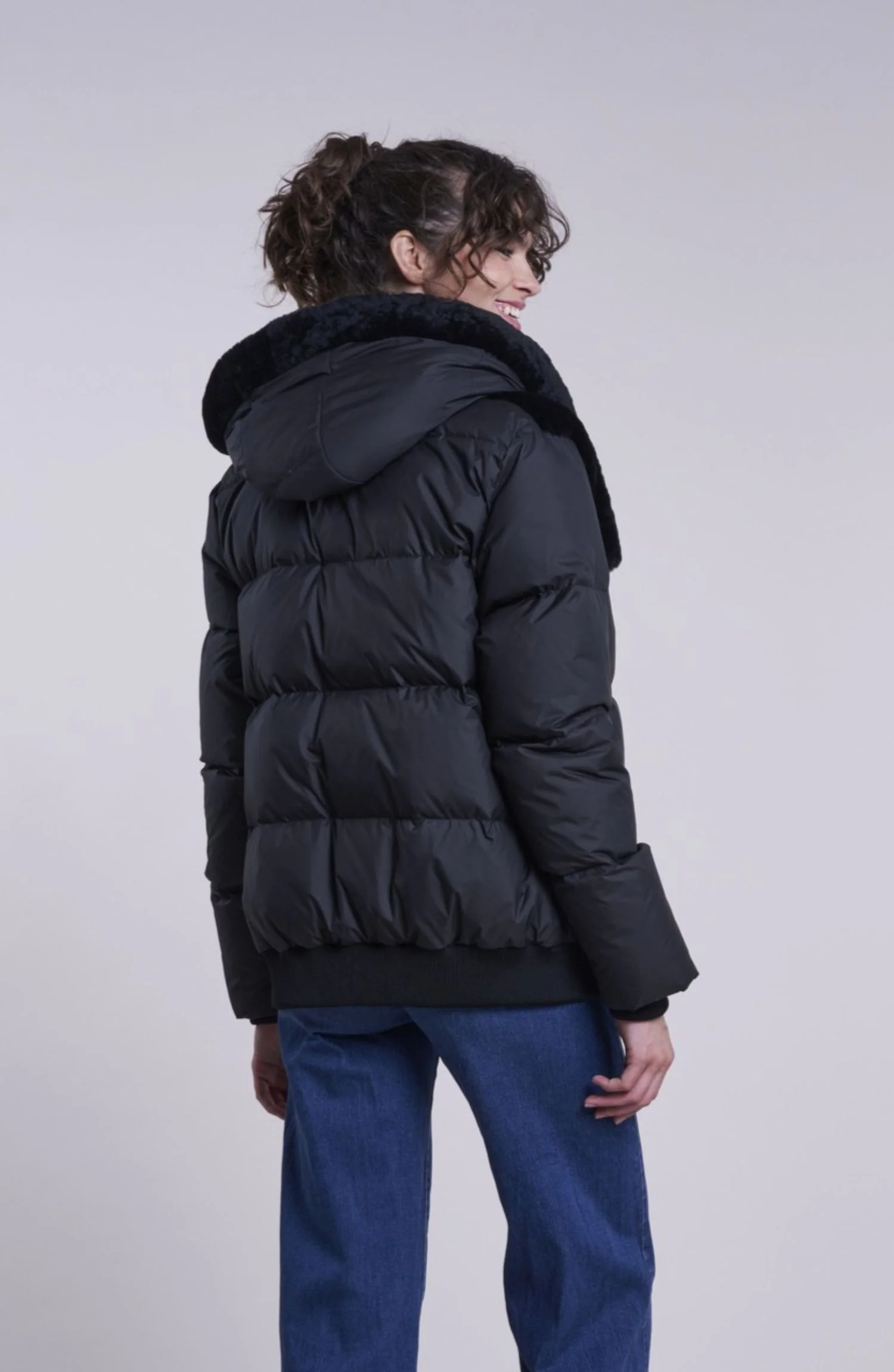 215HD Down hooded jacket with shearling yoke  Clearance  $290 - Image 4