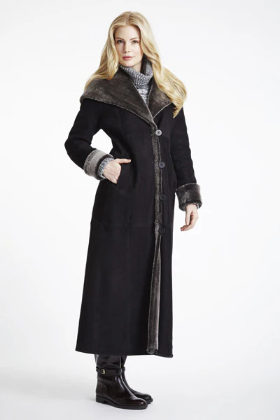 #6423 Long Hooded Shearling Coat - Image 3