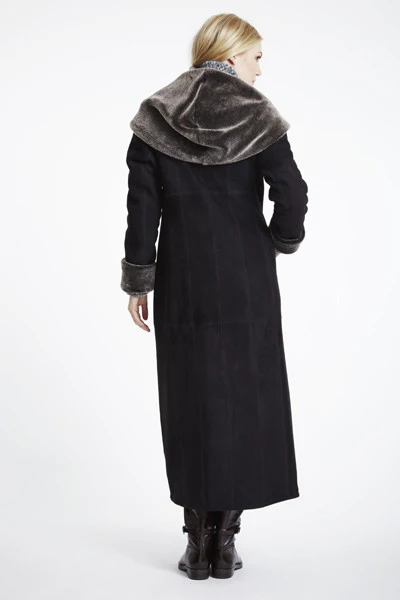 #6423 Long Hooded Shearling Coat - Image 4