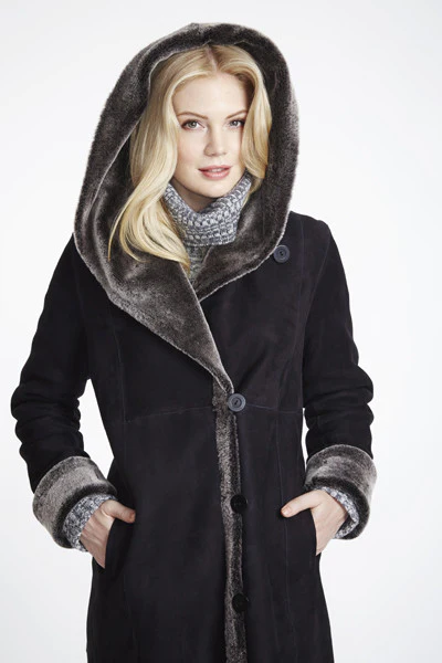 #6423 Long Hooded Shearling Coat - Image 5