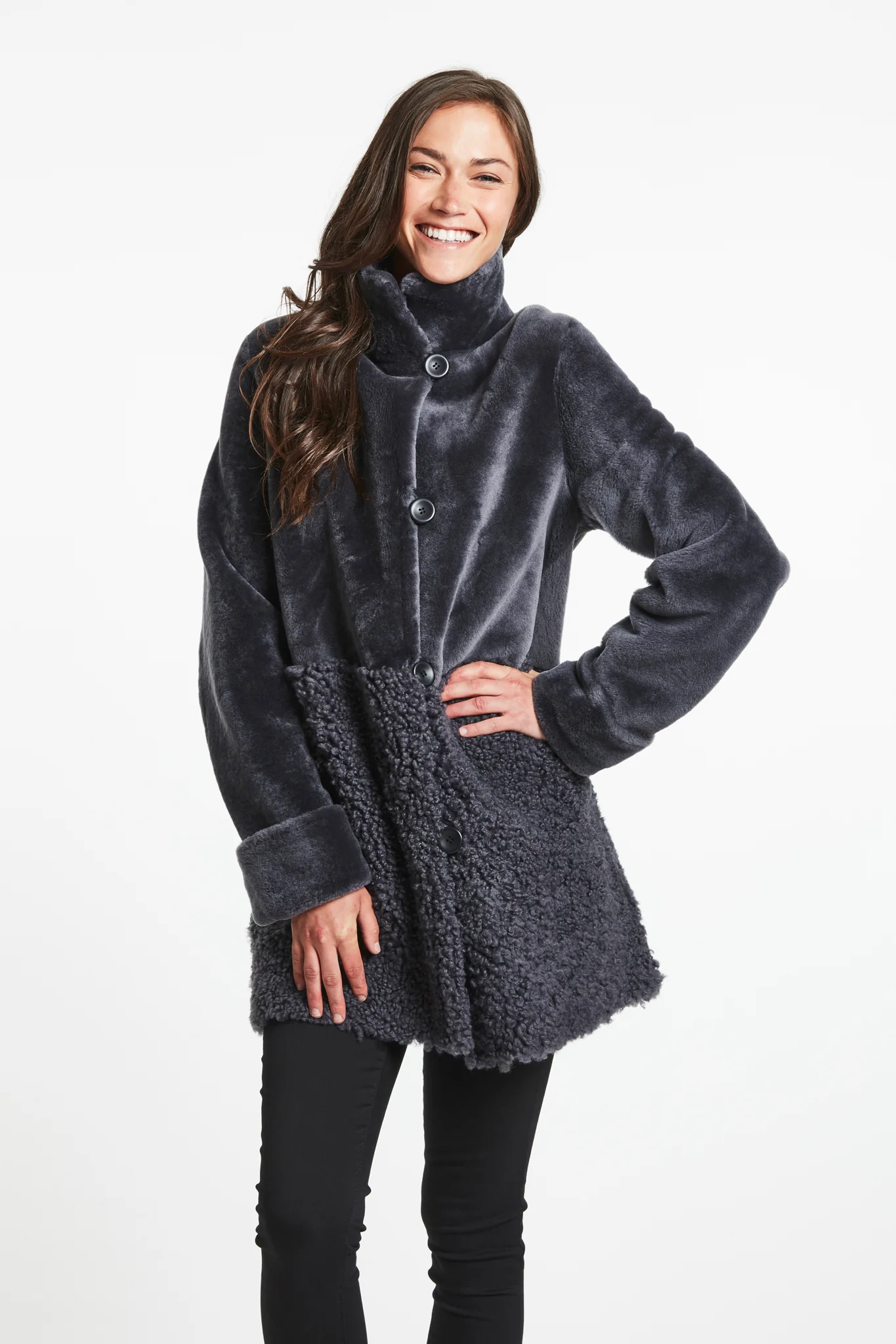 #287 Reversible Two Texture Spanish Merino Shearling Coat - Image 3
