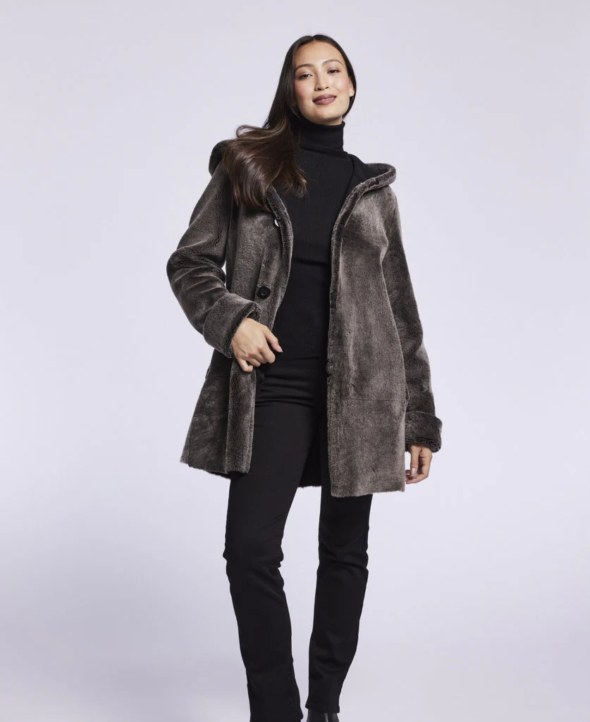 007 Reversible  hooded shearling topper - Image 8