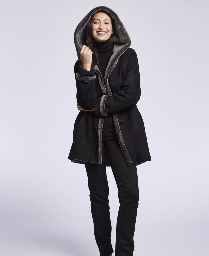 007 Reversible  hooded shearling topper - Image 9